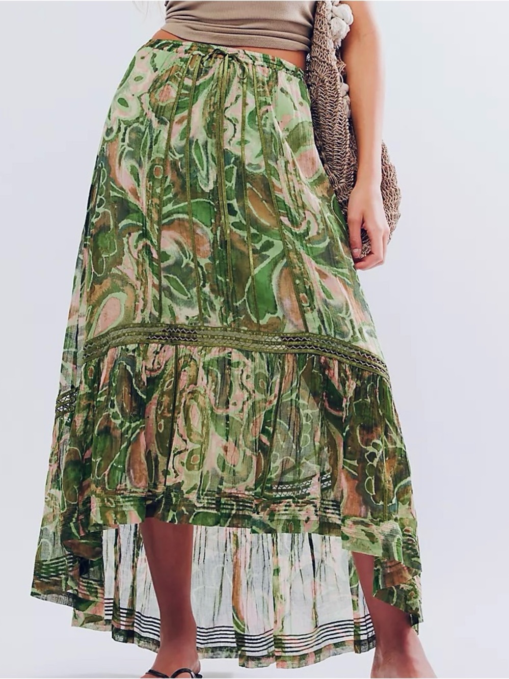 Boho Skirt FP ONE Montana Skirt Sheer Midi High Low Cotton Designer Extra Small